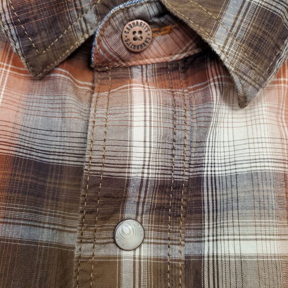 Carhartt Size XL Shirt Relaxed Fit Pearl Snap Button Plaid Long Sleeves Pockets - Picture 8 of 8